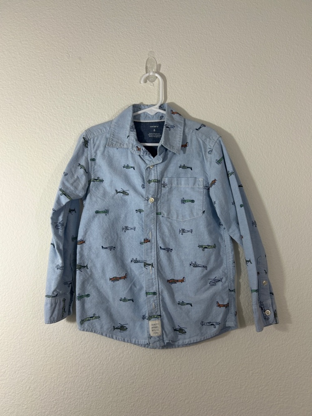 Carter's Blue Long-Sleeve Button-Down Shirt with Airplane Helicopter Prints